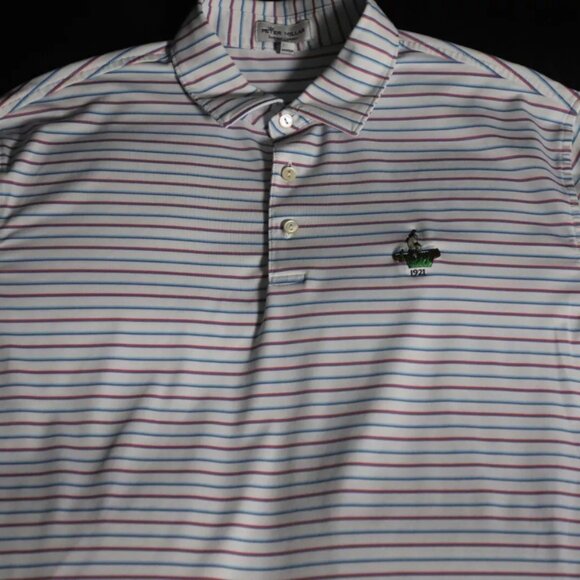 Peter Millar Sumer Comfort Golf Polo Shirt Mens L White/Blue Stripe Embroidery - Picture 3 of 10